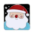 Aimant de frigo carré en émail Père Noël avec étoiles argentées et base bleue - Père Noël Carré (Fond Noir)