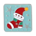 Aimant de frigo de Noël bleu avec motifs festifs en émail de chaussette et chapeau - Chaussette et Chapeau de Noël Carrés