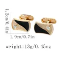 Boutons de manchette rectangulaires dorés avec émail noir et accent de diamant rond - 1,9 cm x 1,2 cm / Style Rectangulaire (B1596)