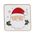 Quadratische Weihnachts-Emaille-Anstecknadel mit Weihnachtsmann und grünen Stechpalmenblättern - Quadratischer Weihnachtsmann (Weißer Hintergrund)