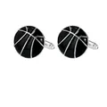 Silver metal cufflinks in basketball design with black enamel finish for men - Black Silver Basketball Style (P1112-14)