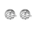 Pair of polished silver-colored metal volleyball cufflinks with detailed stitch patterns - Silver Volleyball Style (P1112-15)