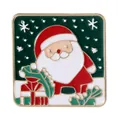 Kühlschrankmagnet zu Weihnachten mit Weihnachtsmann-Motiv und grüner Emaillierung - Quadratischer Weihnachtsmann und Geschenk (Grüner Hintergrund)