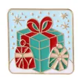 Weihnachtsgeschenk Kühlschrankmagnet in Grün und Rot mit goldenen Emaille-Akzenten - Quadratische Weihnachtsgeschenkbox
