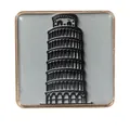 Aimant souvenir carré doré avec silhouette de la tour de Pise et finition époxy lisse - Tour de Pise Italie