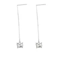 Orecchini a sospensione in argento con catena lunga e zirconi chiari minimalisti - Stile Zircone Doppio Ovale Argento (F1570-9)