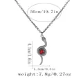 Vintage silver snake necklace with red heart pendant including detailed dimensions - Entwined Red Heart Snake Style (A3318-5)