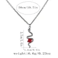 Vintage punk snake necklace with red square gemstone pendant in antique silver finish - Red Square Gem Snake Style (A3318-6)