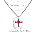 Gothic cross necklace with red heart gemstone and black metal chain measurement view - Heart Stone Decorated Cross Style (A3318-10)