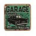 Vintage green garage magnet featuring a classic car design with mechanic on duty slogan - Garage Style (C2938-1)