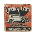 Square vintage metal fridge magnet featuring a classic retro car design in a golden frame - Luxury Cars Style (C2938-3)