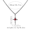 Gothic cross necklace with square red gemstone in dark silver finish alloy - Square Gem Cross Style (A3318-13)