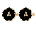 Elegant gold-tone cufflinks with black enamel and gold capital letter A detail - Initial Letter A (B1588-A)
