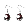 Retro crescent moon drop earrings with deep red enamel and pearl bead accents - Deep Red Moon Earrings (F1571-1)