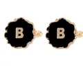 Elegant gold round cufflinks with black enamel inlay and letter B letter design - Initial Letter B (B1588-B)