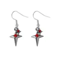 Gothic star-shaped earrings with gunmetal finish and vibrant red crystal accents - Red Four-pointed Star Earrings (F1571-2)