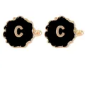 Polished gold and black enamel cufflinks with a textured letter C for men - Initial Letter C (B1588-C)