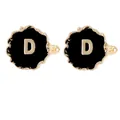 Men's round gold and black cufflinks featuring a letter D design with wavy edges - Initial Letter D (B1588-D)