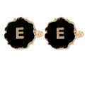 Gold and black round shirt cufflinks featuring letter E with sparkling crystal detail - Initial Letter E (B1588-E)
