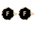 Classic round gold and black cufflinks with letter F engraving and scalloped edges - Initial Letter F (B1588-F)