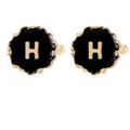 Elegant gold and black enamel cufflinks featuring a 3D letter H design for men - Initial Letter H (B1588-H)