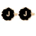 Elegant gold plated round cufflinks featuring black enamel and gold letter J detail - Initial Letter J (B1588-J)