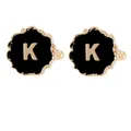 Elegant gold round cufflinks with black enamel and gold letter K for men's shirts - Initial Letter K (B1588-K)
