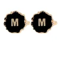 Classic gold cufflinks with black enamel and gold letter M in a round wavy frame - Initial Letter M (B1588-M)
