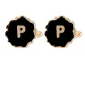 Men's gold cufflinks with black enamel and gold letter P emblem on white background - Initial Letter P (B1588-P)
