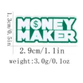 Groene emaille speld met 'M$NEY MAKER' tekst, inclusief maat- en gewichtsaanduidingen - Money Maker Stijl (C2992-1) / Groen