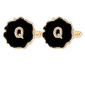 Elegant gold-plated round cufflinks with black enamel inlay and gold letter Q - Initial Letter Q (B1588-Q)