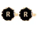 Golden round cufflinks with black enamel and letter R for men shirt sleeve - Initial Letter R (B1588-R)