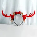 Christmas reindeer headband with red velvet bow, roses and golden leaves for girls - Antler Style with Bow and Gold Leaf (W1202-1)