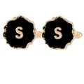 Men's gold and black round cufflinks featuring the letter S with wave edge and enamel finish - Initial Letter S (B1588-S)