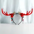 Christmas reindeer antler headband with red peonies berries and gold leaves detail - Peony Rose and Gold Leaf Antler Style (W1202-2)