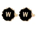 Elegant gold and black round cufflinks with a 3D embossed letter W and wavy border - Initial Letter W (B1588-W)