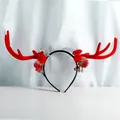 Cute Christmas headband with red reindeer antlers, faux flowers and festive berry details - Flocked Antler with Silver Leaf (W1202-4)