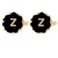 Men's gold cufflinks featuring a black round enamel base and embossed letter Z - Initial Letter Z (B1588-Z)