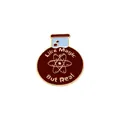 Cartoon enamel badge of chemistry flask with 'Like Magic But Real' slogan and gold lines - Science Beaker Style (C2975)