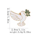White enamel dove pin with gold edges and green olive branch, 2.9cm width - Peace Dove Style (C3027-2) / 1 Piece (2.9x2.5cm)
