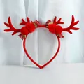 Cute red Christmas reindeer antler headband with plush balls and berry decorations - Red Flocked Pom Pom Berry Style (W1202-8)