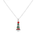 Zilveren kerstboom ketting met groen emaille en kleurrijke strass accenten - Zilveren Kerstboom Stijl (A3323-1) / Zilver