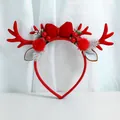 Christmas reindeer headband featuring red velvet antlers, berries, and large red bow - Gray Ear Glitter Pine Needle Style (W1202-10)