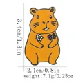 Cute Capybara enamel pin with flowers, dimensions 3.4cm height and 2.1cm width - Holding Flower Style (C3029-1)