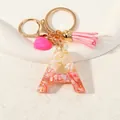 Resin initial A keychain with pink stones, golden tassel and heart charm decoration - Style A(D1416-A)
