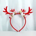 Christmas headband with red reindeer antlers white plush balls and festive floral decor - Pink Bud and Green Leaf Berry Style (W1202-13)