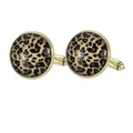 Boutons de manchette dorés ronds avec motif léopard et finition polie chic - Motif Léopard (B1604-2) / Boutons de manchette / Or