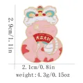 Pink cartoon snake enamel brooch with lion dance element and lucky folding fan detail - Pink Character Lion Dance Style (C3056-12)
