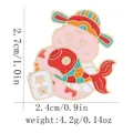 Detail view of pink enamel snake brooch with Ping An charm showing size 2.7cm and weight - Pink Snake with Koi Fish (C3056-11)