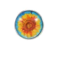 Bouton de manchette tournesol argenté avec motif floral jaune sous dôme de verre - Épingle Décorative Tournesol (C3012)